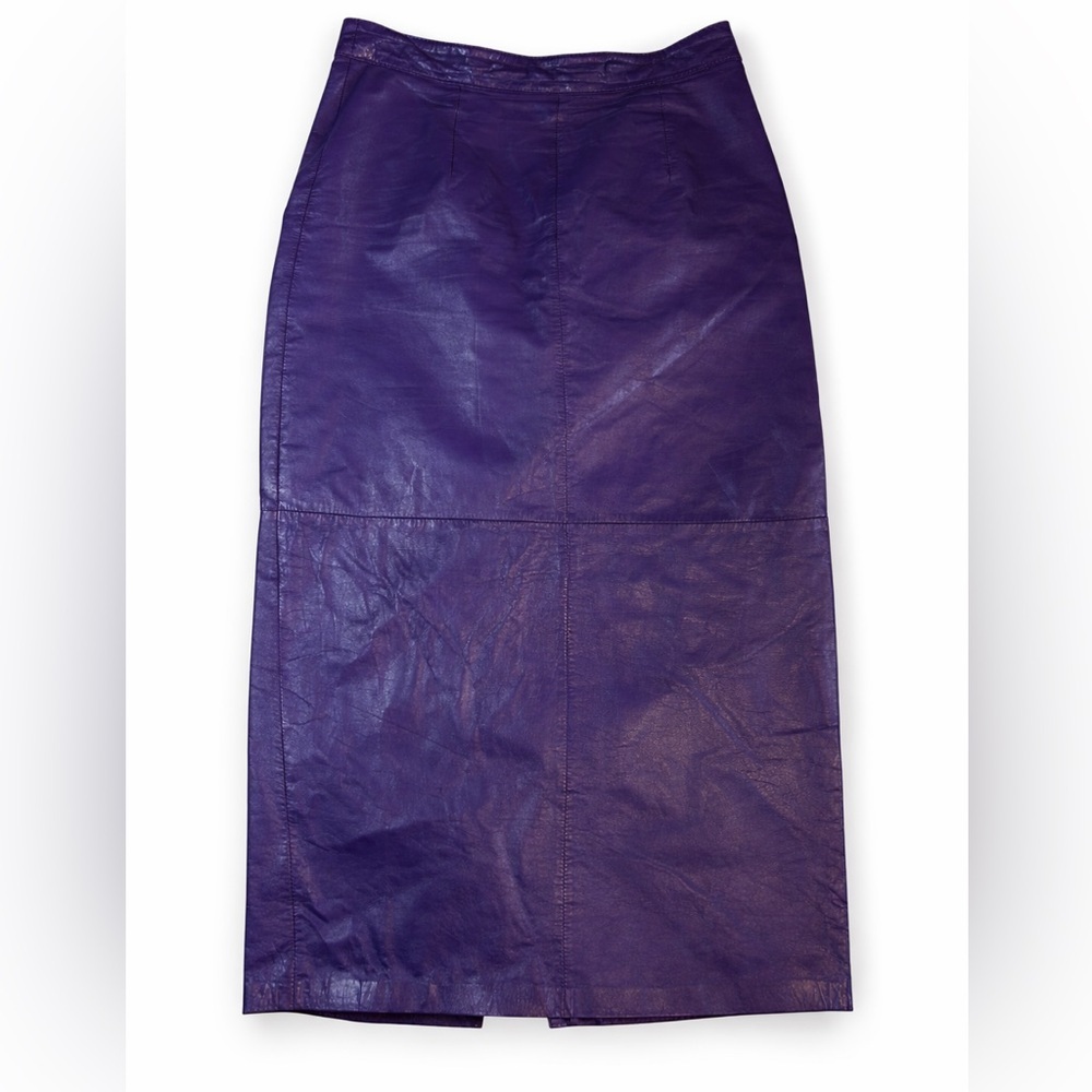 90s Purple Leather Midi Skirt – G-III New York Small
